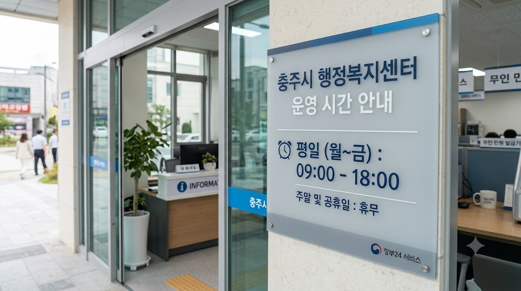 주민센터 외관과 민원 안내 표지판