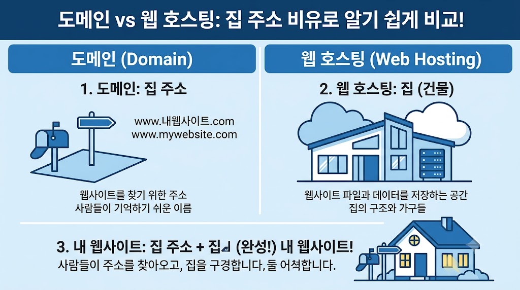 도메인과 호스팅 차이 설명 인포그래픽