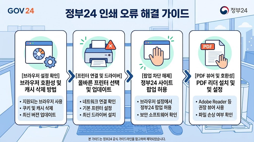 정부24 출력 오류 원인 설명