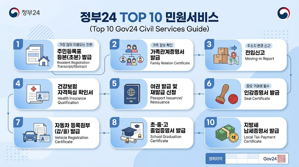 정부24 민원 서비스 TOP10