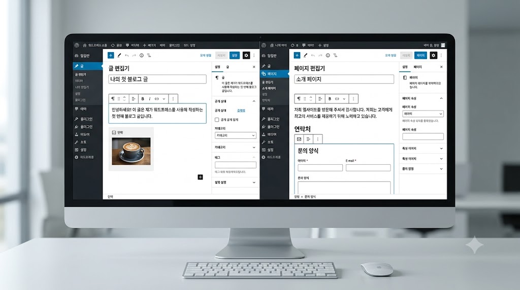워드프레스 글과 페이지 차이