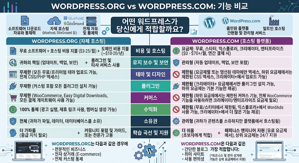 WordPress.org와 WordPress.com 비교