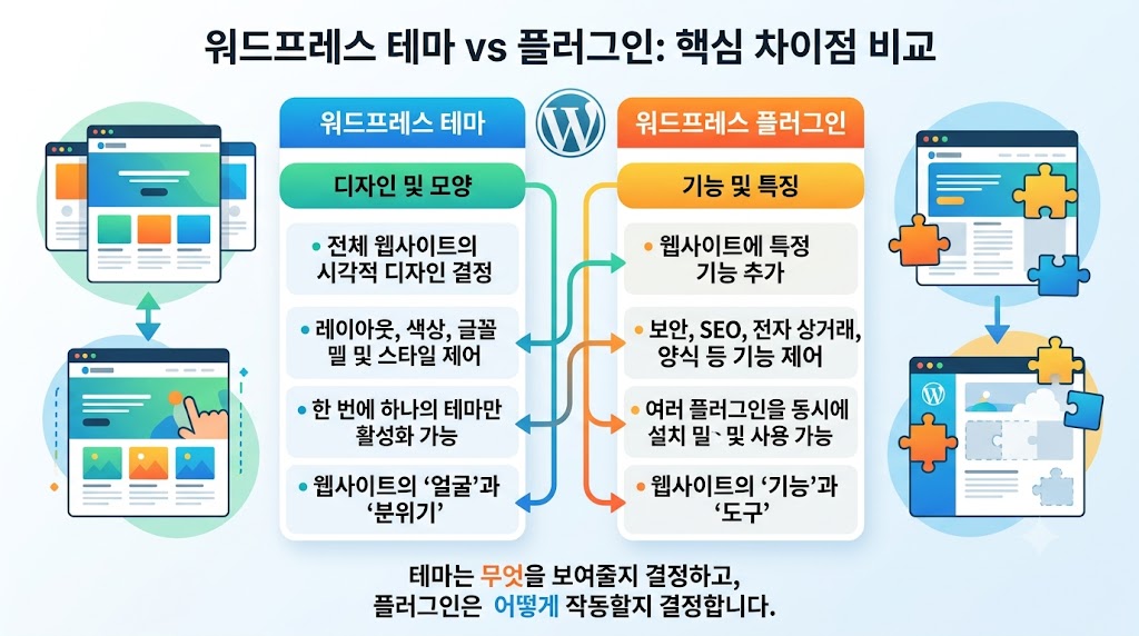 워드프레스 테마와 플러그인 비교